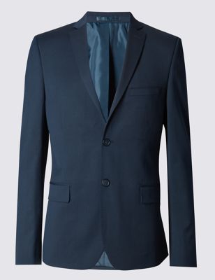 Wool Blend Modern Slim Fit 2 Button Pinstriped Jacket